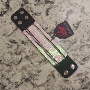 Paparazzi Black and Reversible Pink Sequin Bracelet